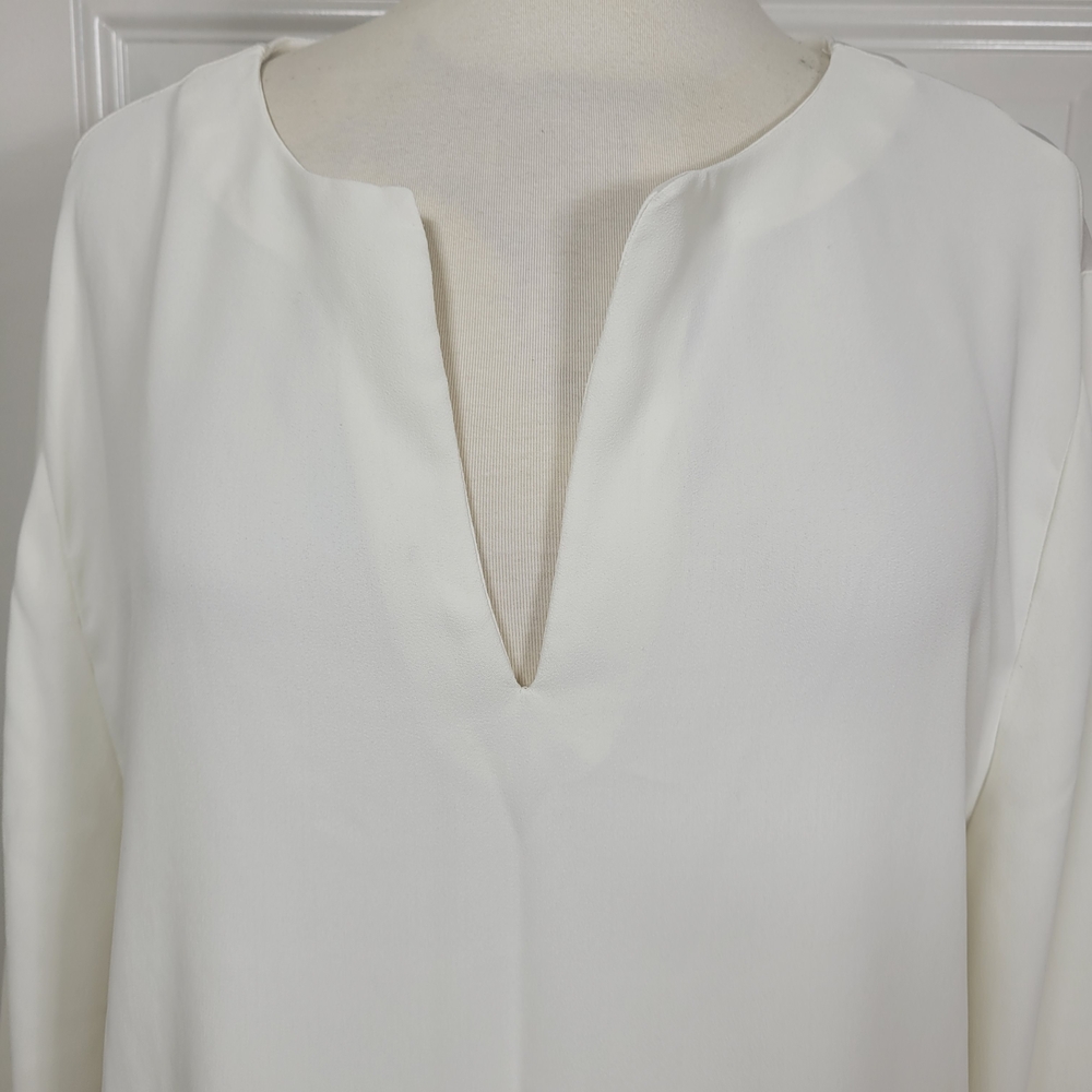Ann Taylor Women's Cream Kimono Sleeve Chiffon V-Neck Tunic Minimalist Top XL - Picture 5 of 7